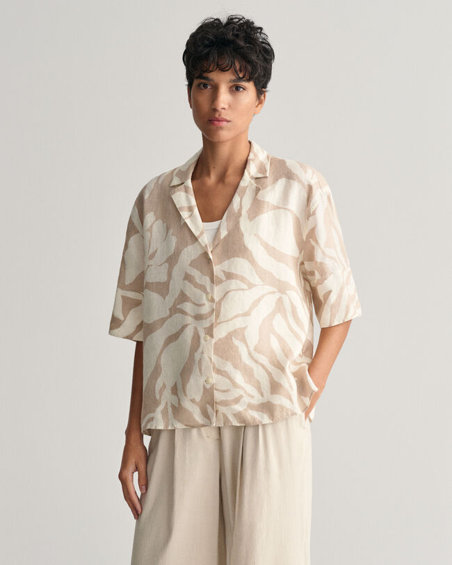 Camisa Relaxed Fit de manga corta en lino Palm Print