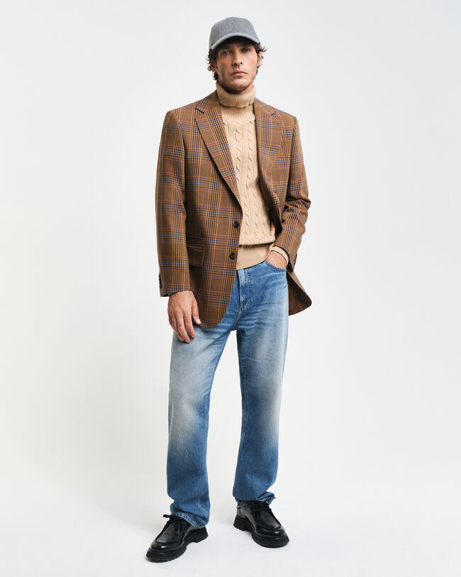 Jersey de punto de ochos de algodón con cuello de cisne