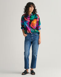 Camisa Relaxed Fit de seda y algod&oacute;n con estampado de flores