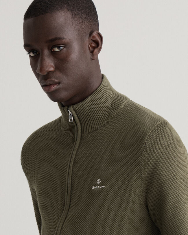 C&aacute;rdigan de piqu&eacute; de algod&oacute;n con media cremallera