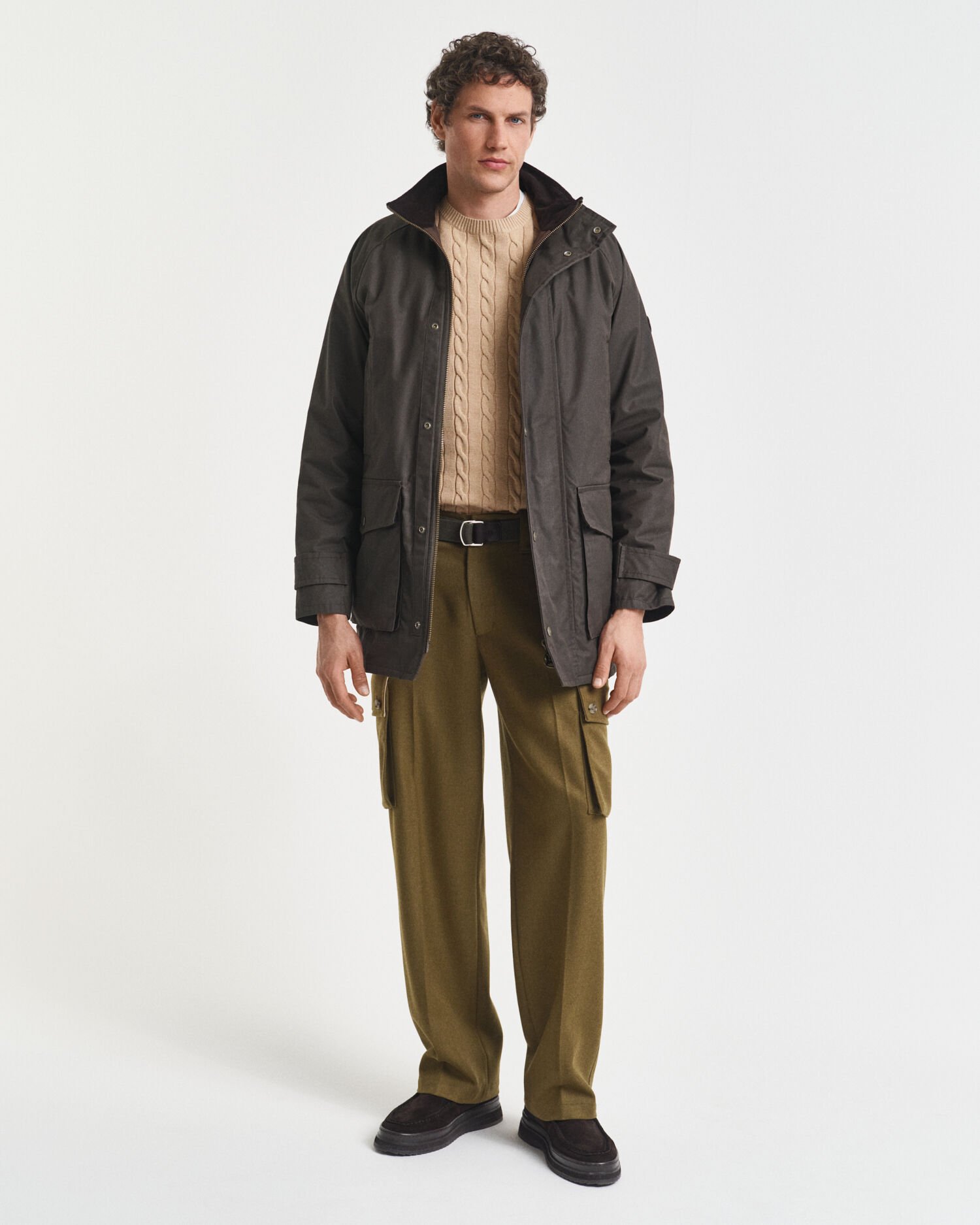 Jersey de cuello redondo y punto de ochos en algodón