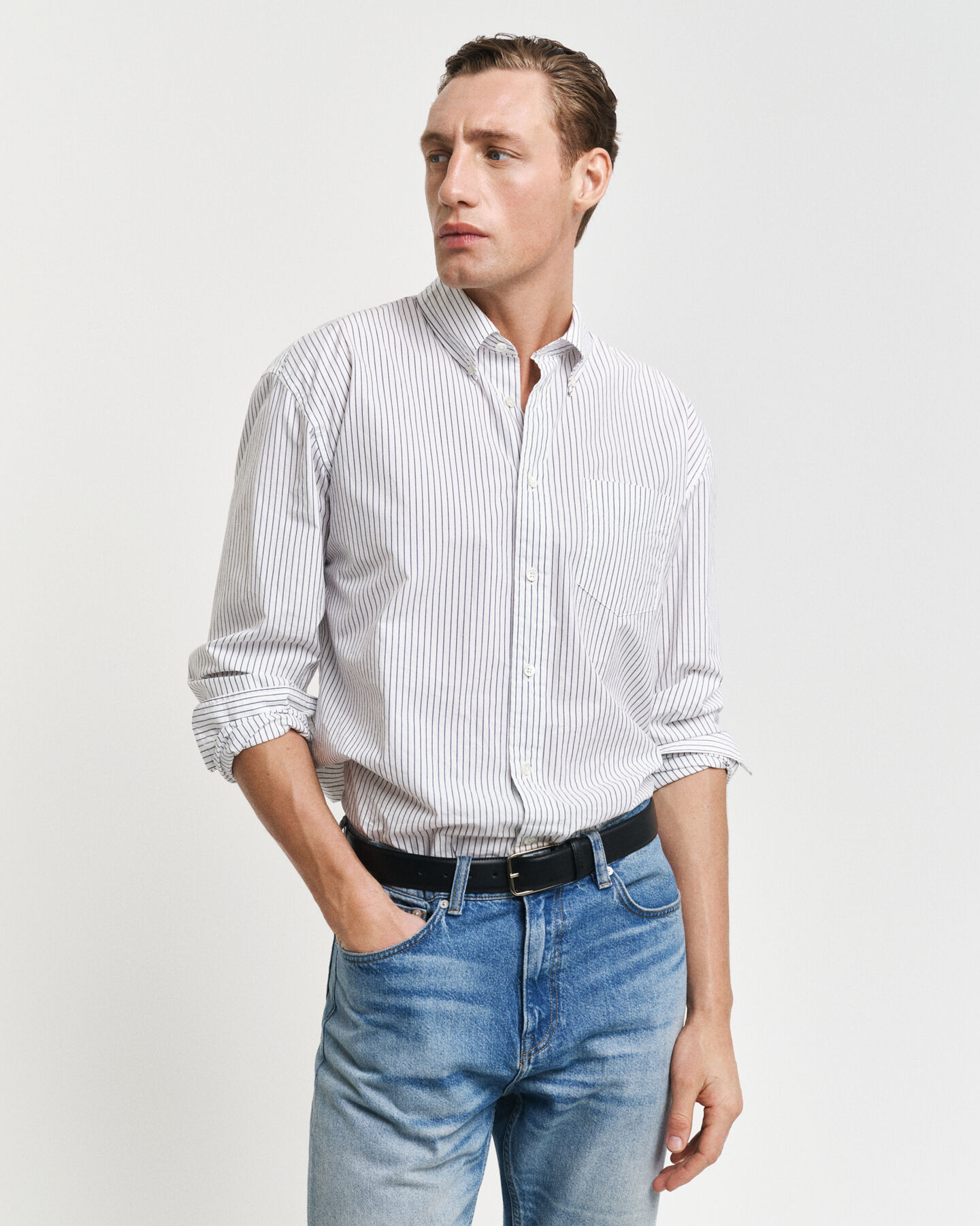 Camisa Relaxed Fit Heritage Poplin a rayas