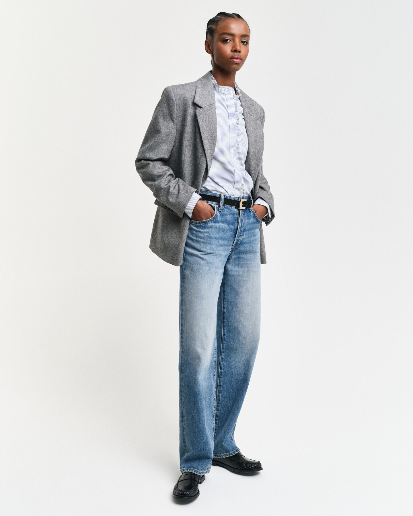 Camisa de rayas con detalle de volantes Regular Fit