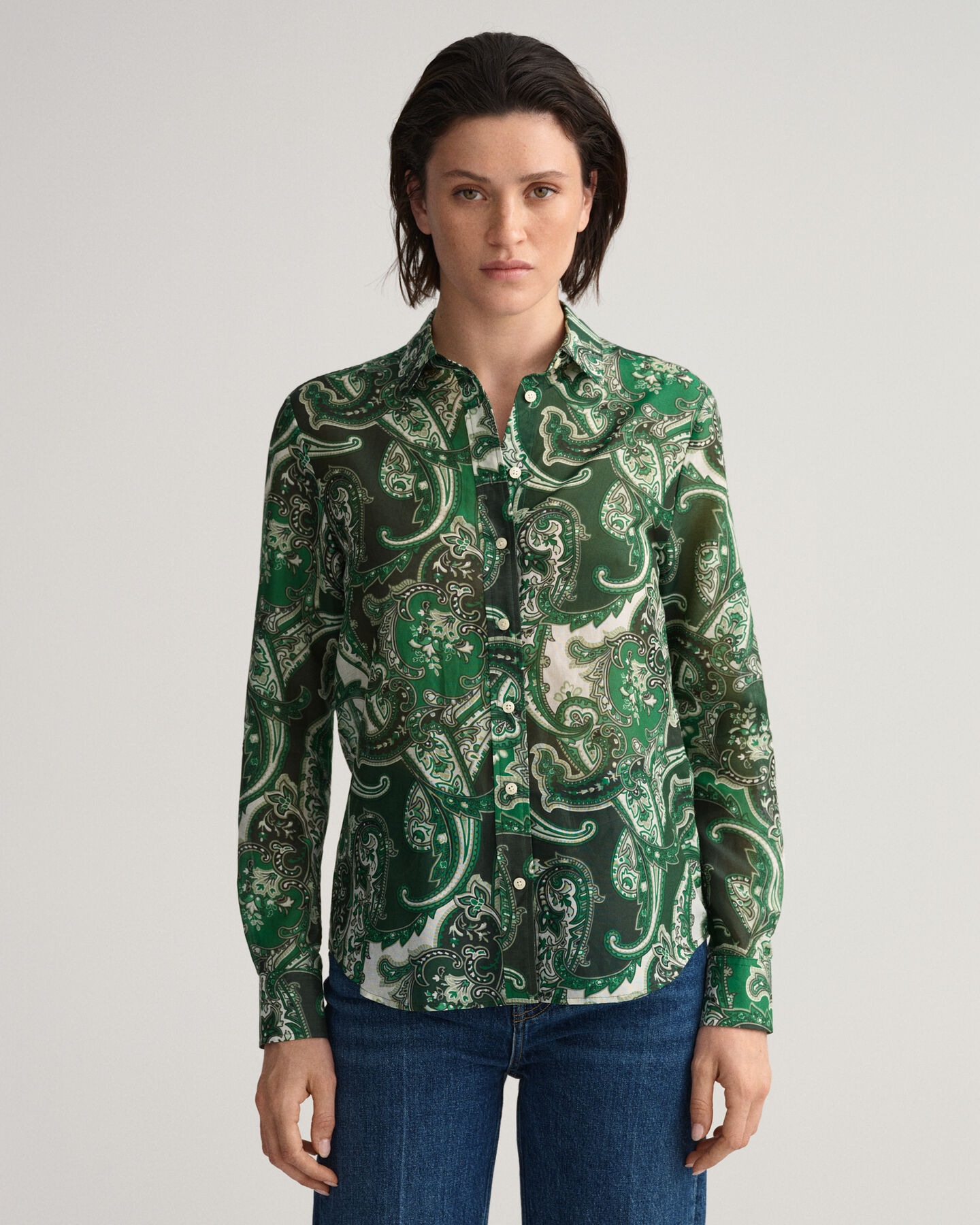 Camisa Regular Fit de seda y algod&oacute;n con estampado de cachemir