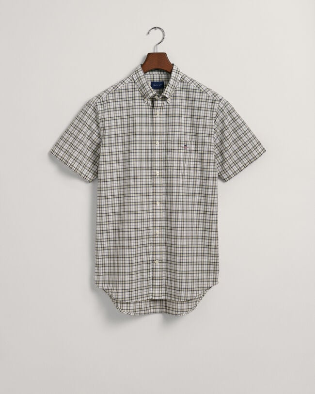 Camisa Regular Fit de manga corta en popelina con microestampado de cuadros