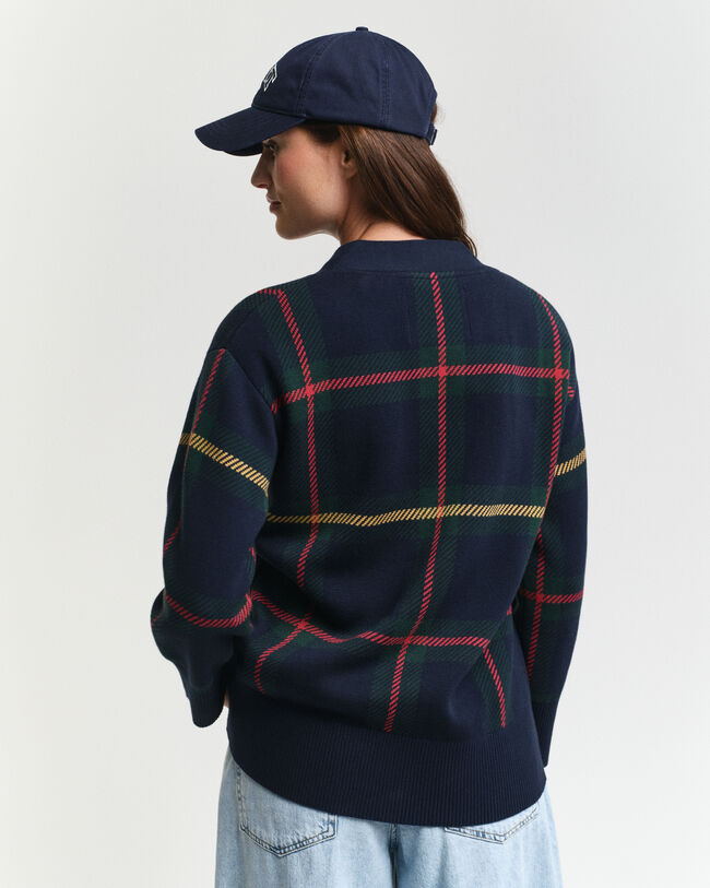 Cárdigan con cuello de pico y cuadros