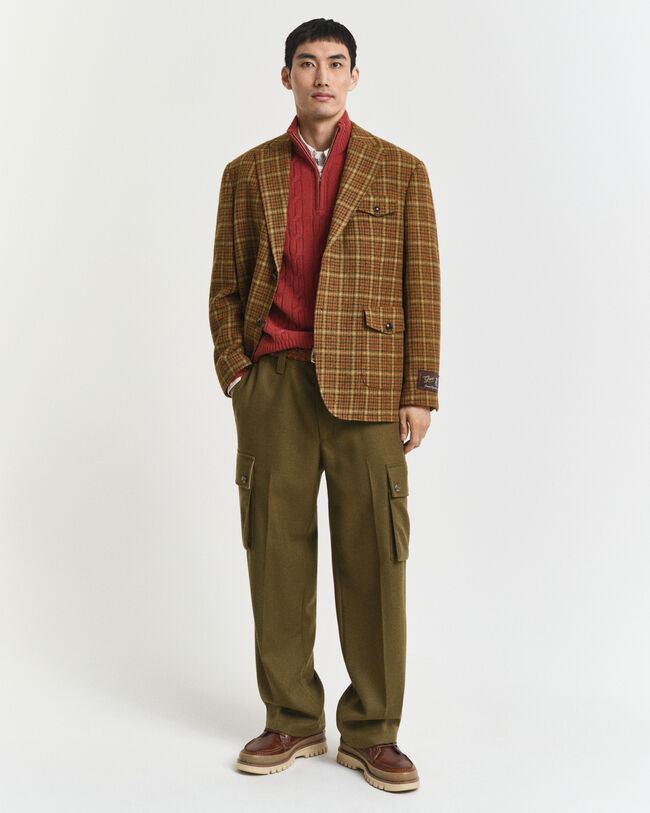 Jersey de punto de ochos en lana de oveja con media cremallera