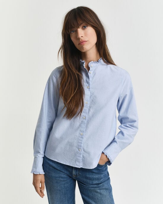 Blusa Oxford clásica con volantes