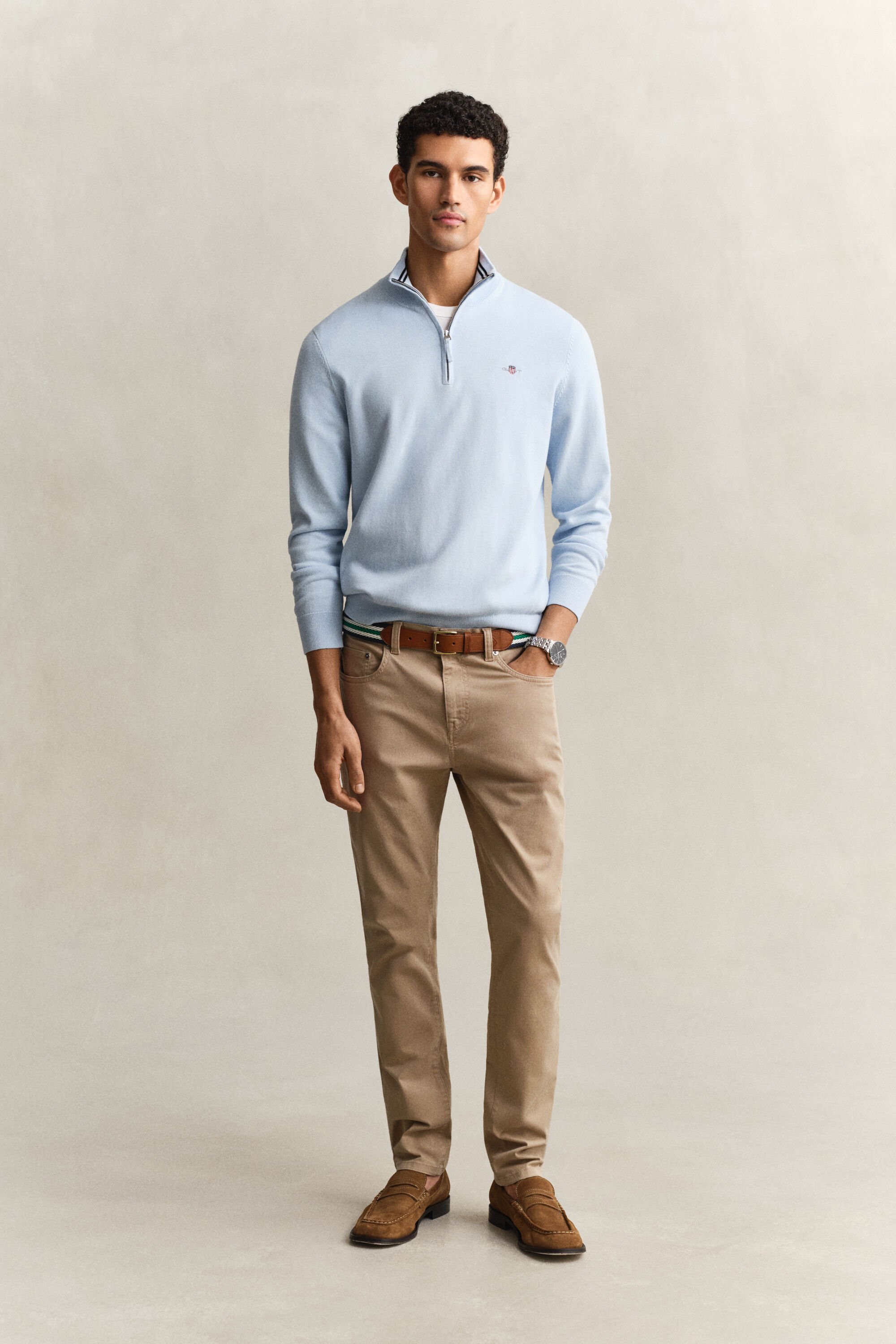 Jersey clásico de algodón con media cremallera