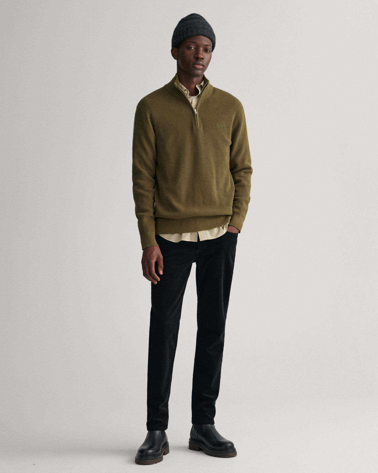Jersey con media cremallera de lana y algodón acanalado