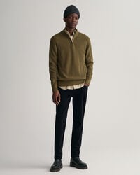 Jersey con media cremallera de lana y algodón acanalado