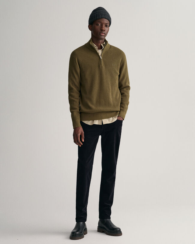 Jersey con media cremallera de lana y algodón acanalado