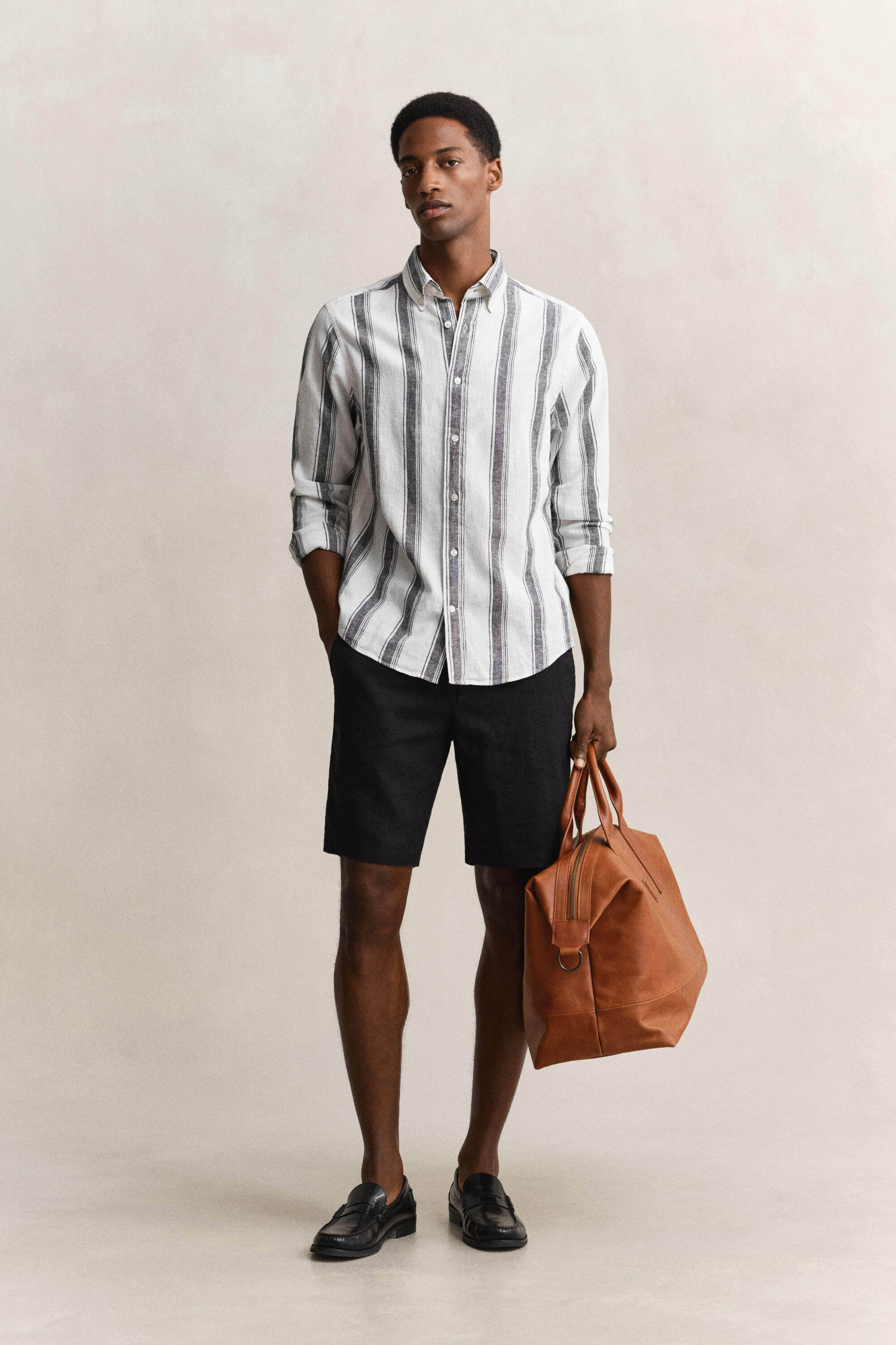 Camisa de mezcla de lino a rayas