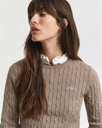 Jersey de cuello redondo y punto de ochos en algodón elástico