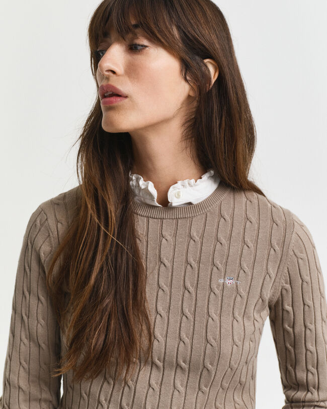 Jersey de cuello redondo y punto de ochos en algodón elástico