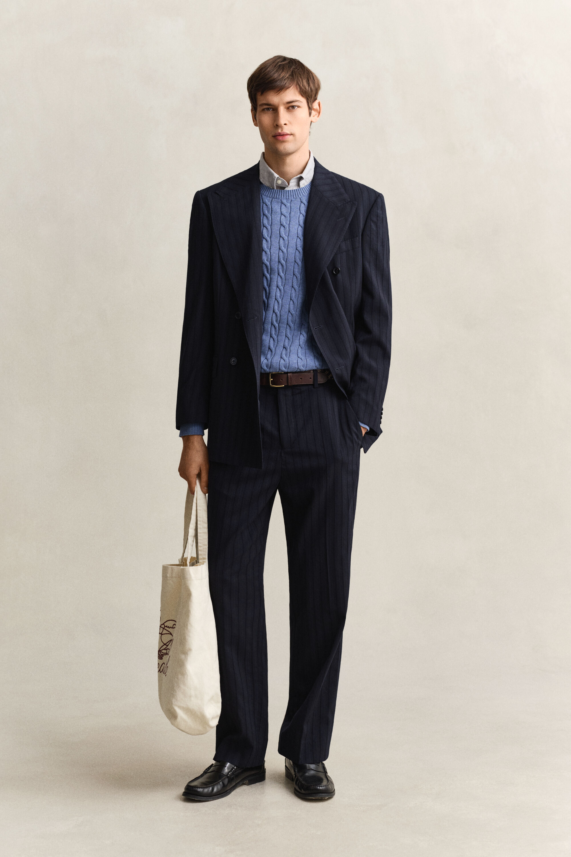 Jersey de cuello redondo y punto de ochos en algodón