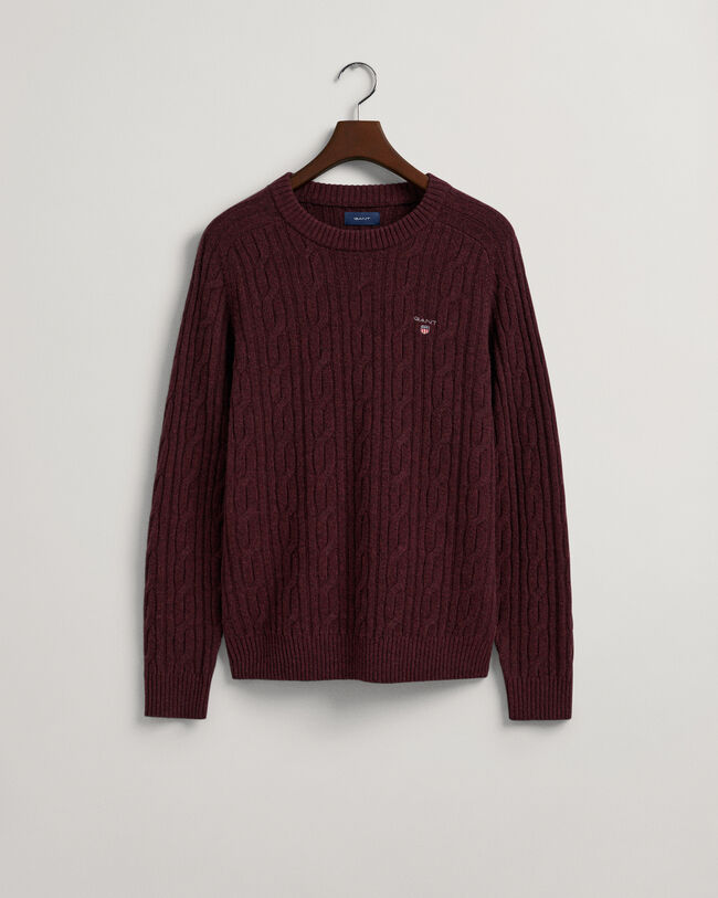 Jersey de cuello redondo y punto de ochos en lana de oveja