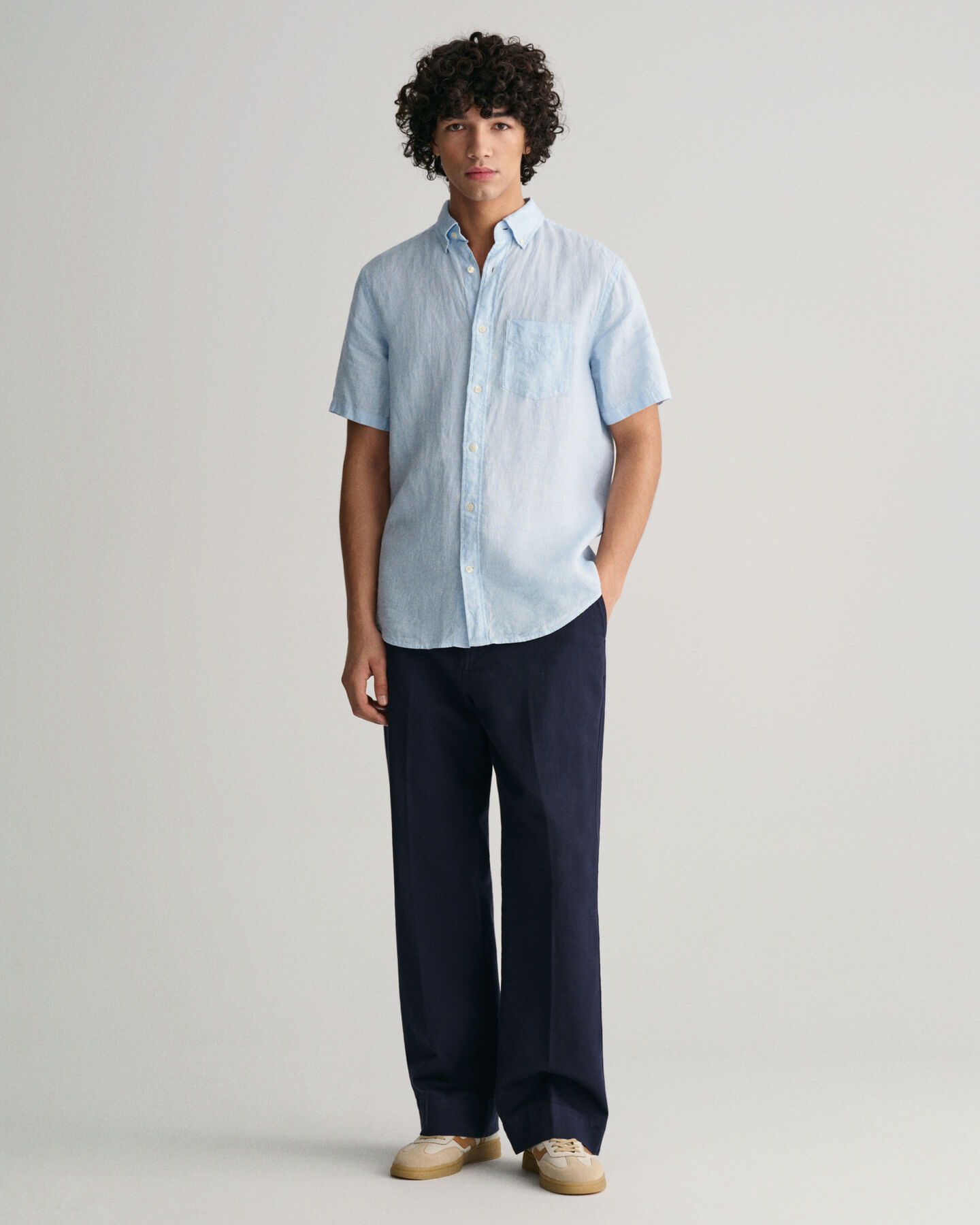 Camisa Regular Fit de manga corta y lino Houndstooth