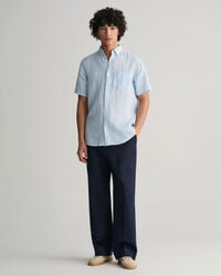 Camisa Regular Fit de manga corta y lino Houndstooth