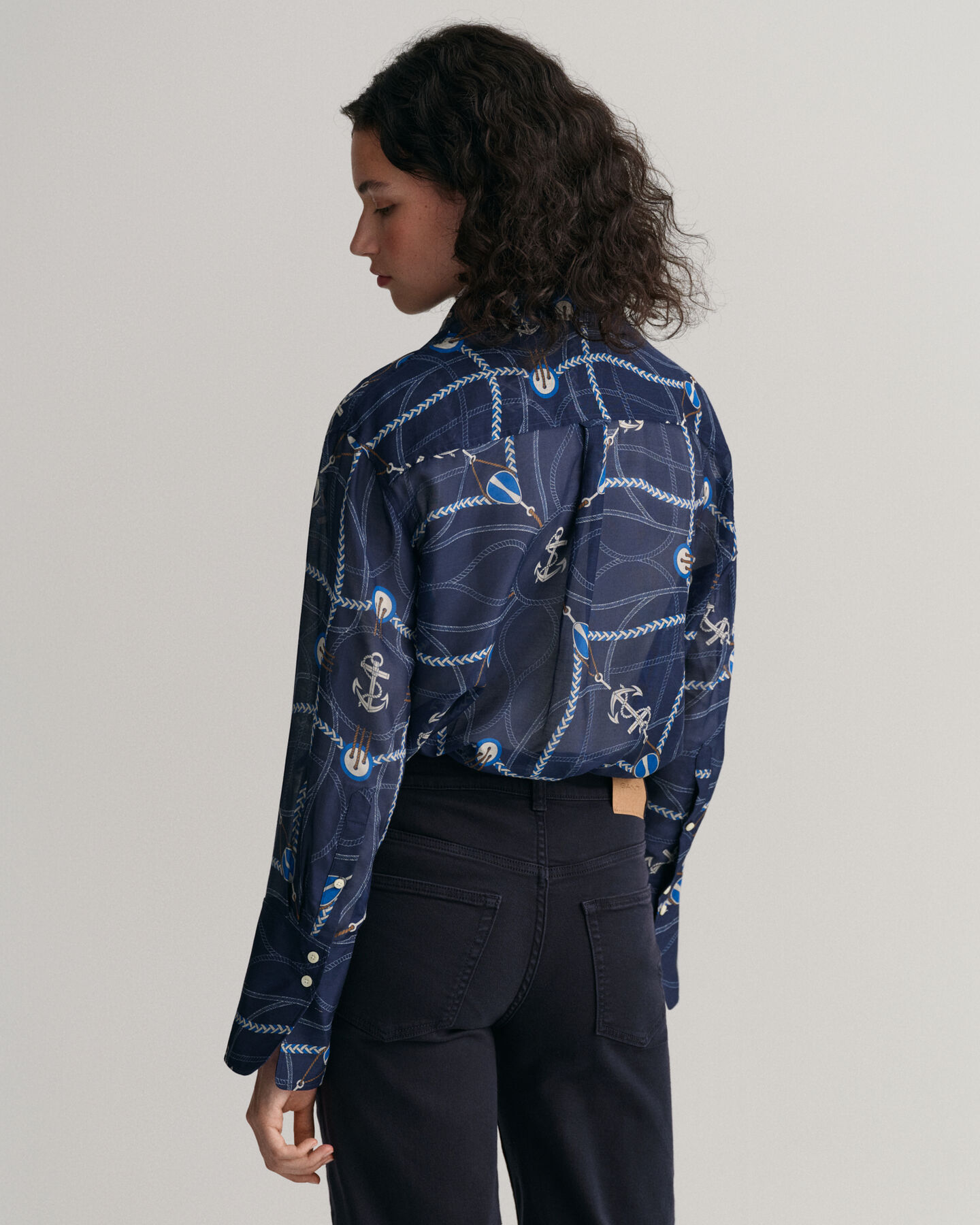 Blusa Relaxed Fit de seda y algodón Sailing Print