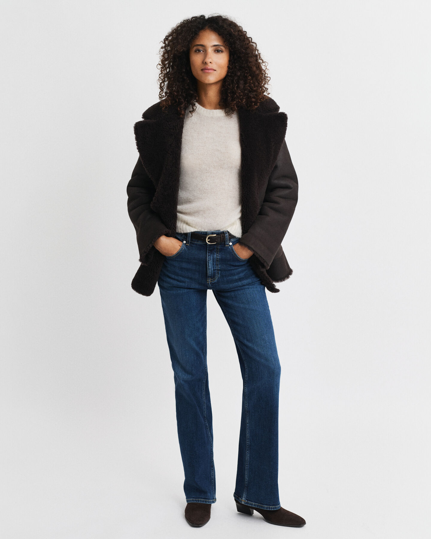 Jersey de manga corta y cuello redondo de mezcla de mohair