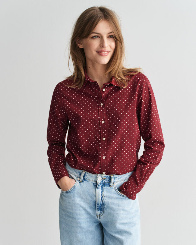 Camisa Regular Fit en gasa de algod&oacute;n con estampado de lunares