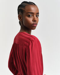 Vestido camisero de sat&eacute;n a rayas