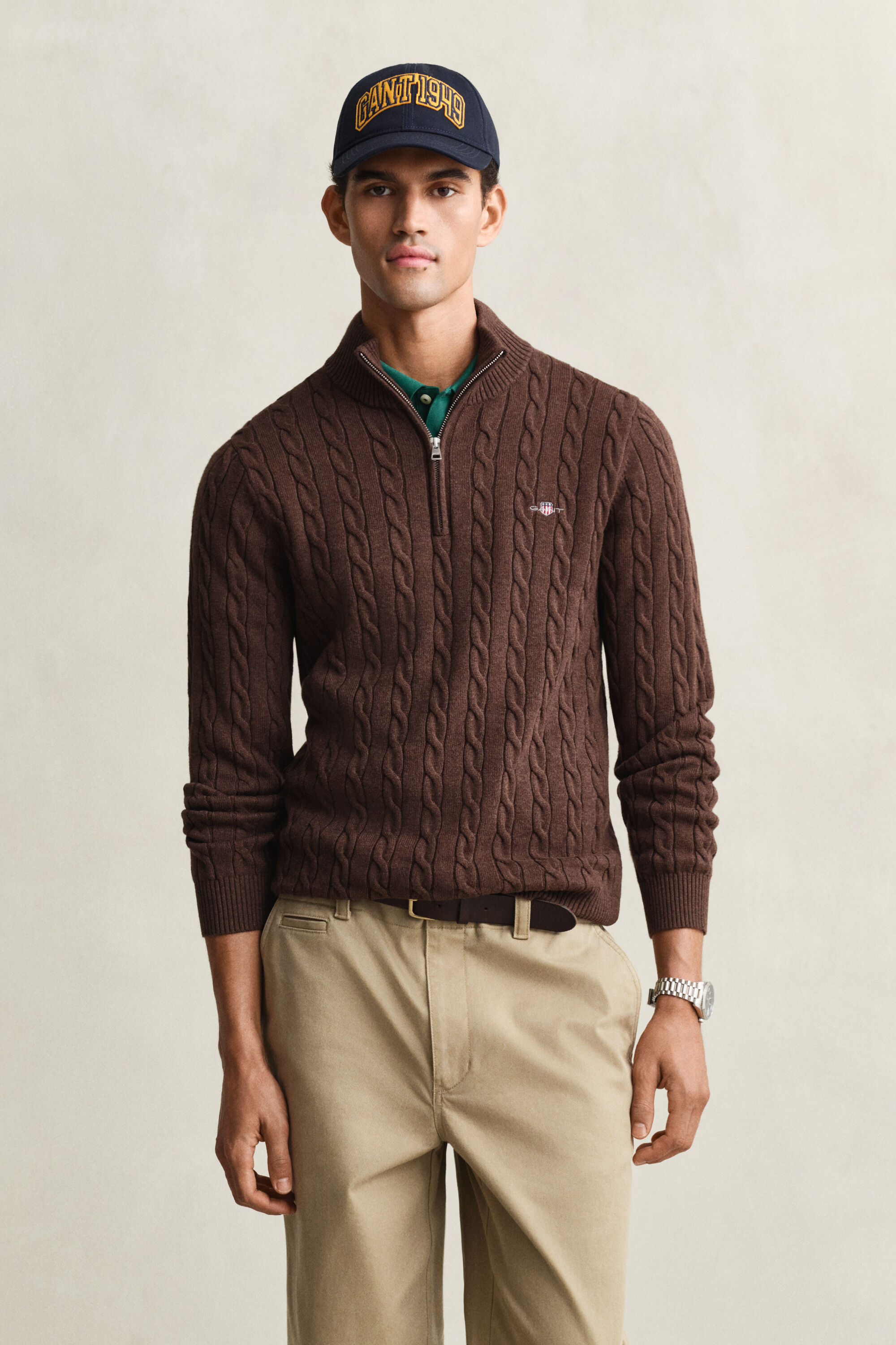 Jersey de punto de ochos con media cremallera en algodón