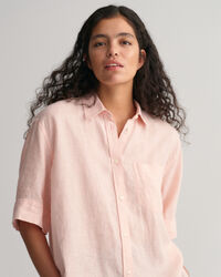 Camisa Regular Fit de cambray de lino con media manga