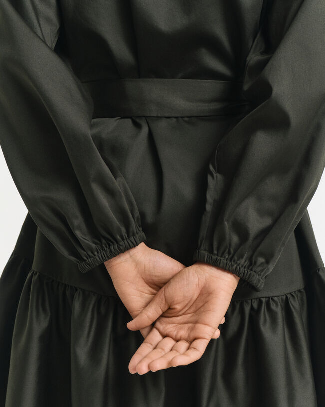 Vestido de manga larga en satén de algodón