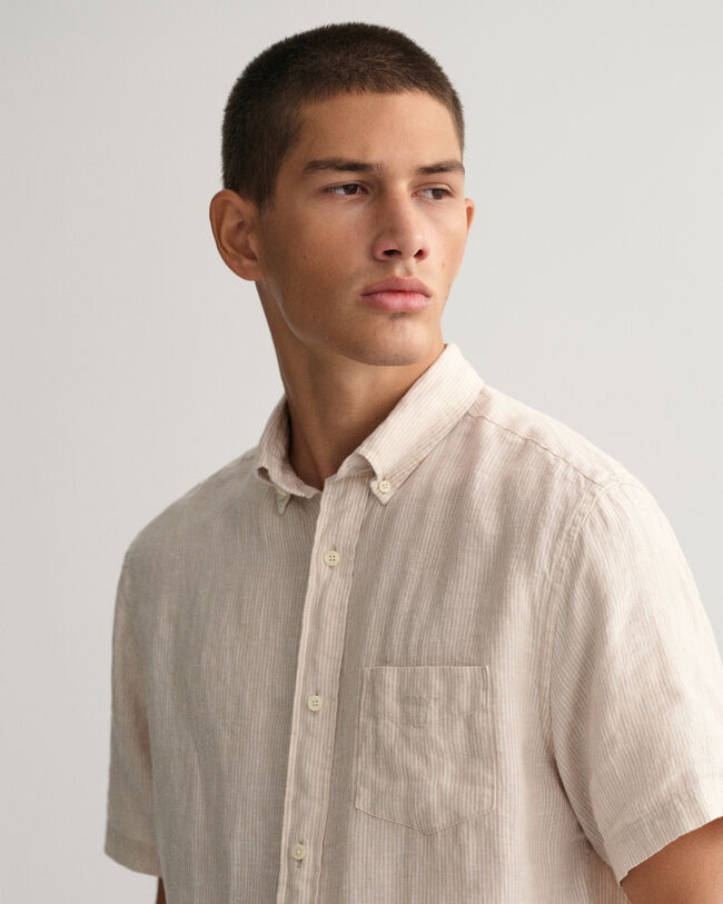 Camisa Regular Fit de manga corta y lino a rayas