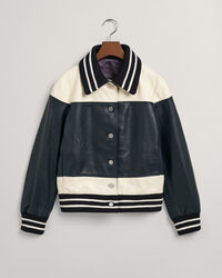 Cazadora de piel con diseño de bloques
