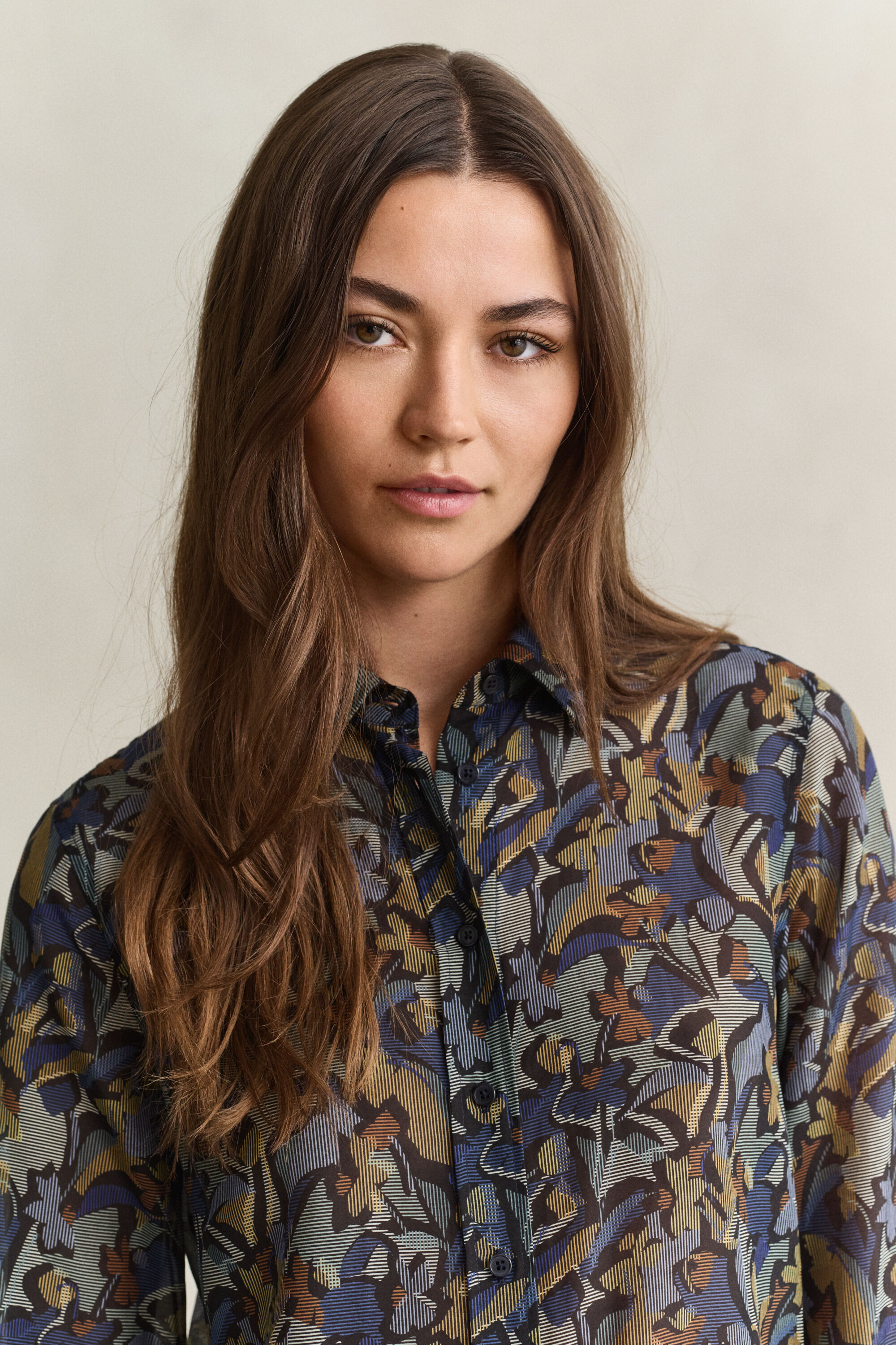 Camisa de algodón y seda estampada