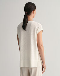 Chaleco en mezcla de lino con cuello de pico