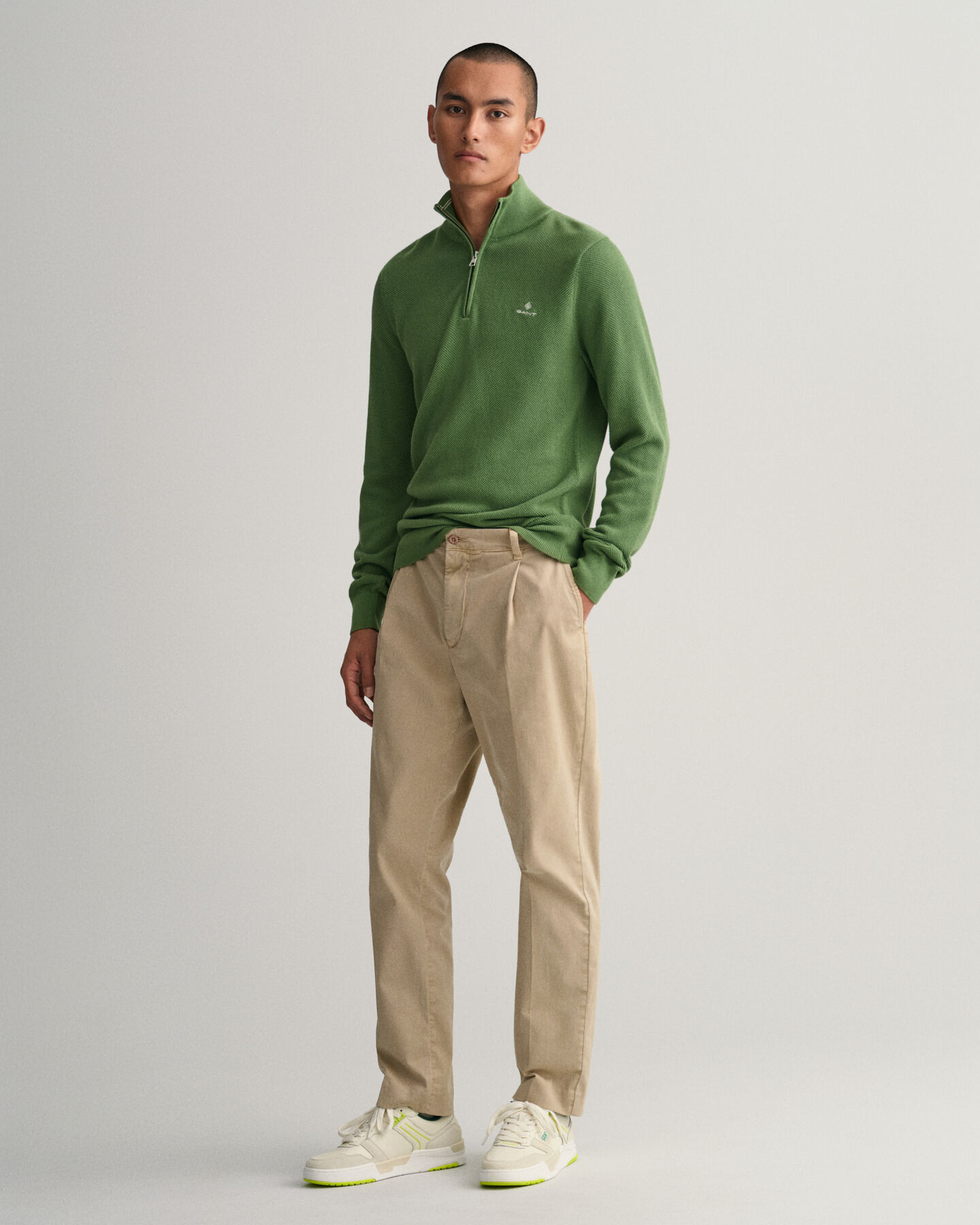 Jersey de piqu&eacute; de algod&oacute;n con media cremallera