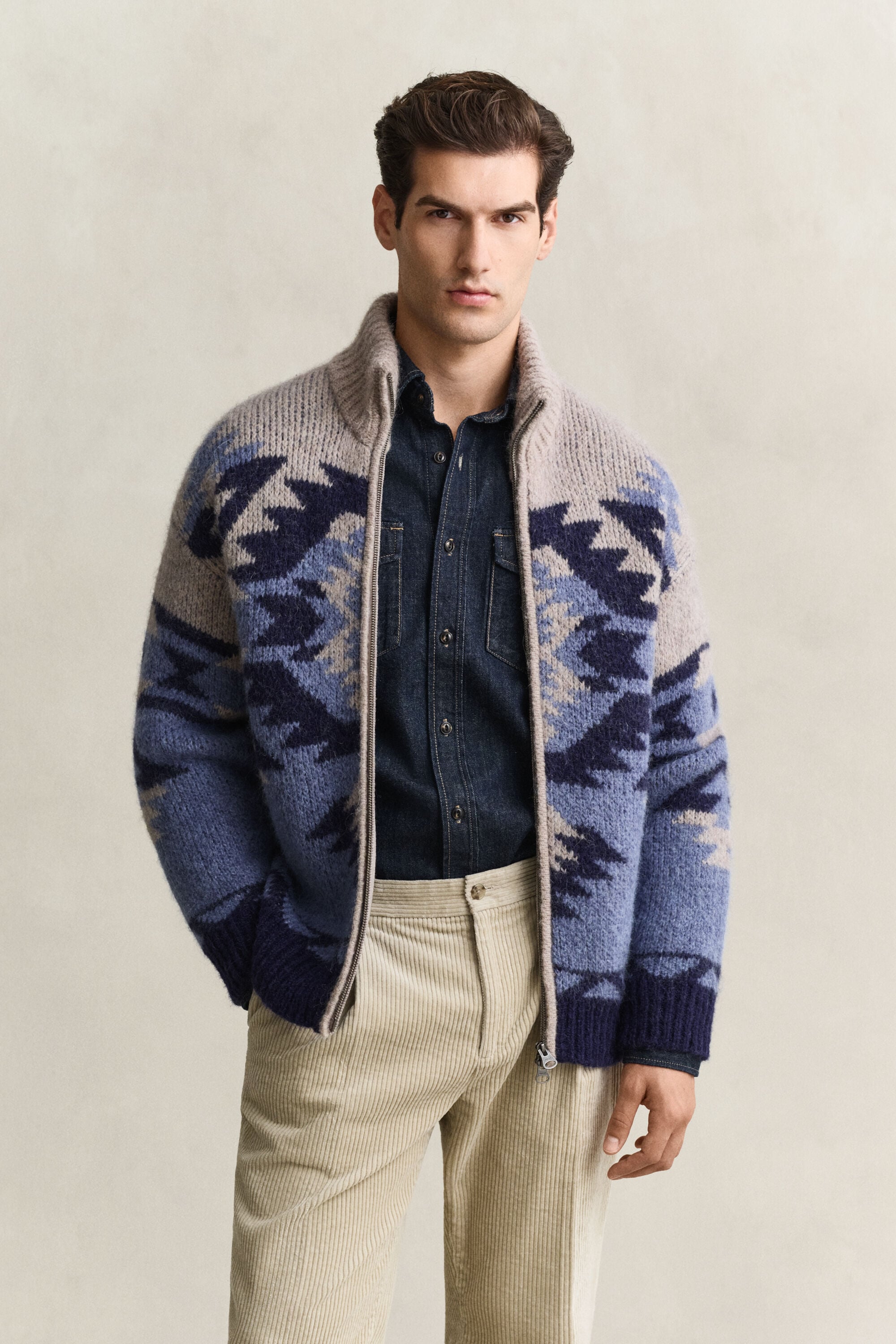 Cárdigan de jacquard en mezcla de lana de alpaca con cremallera