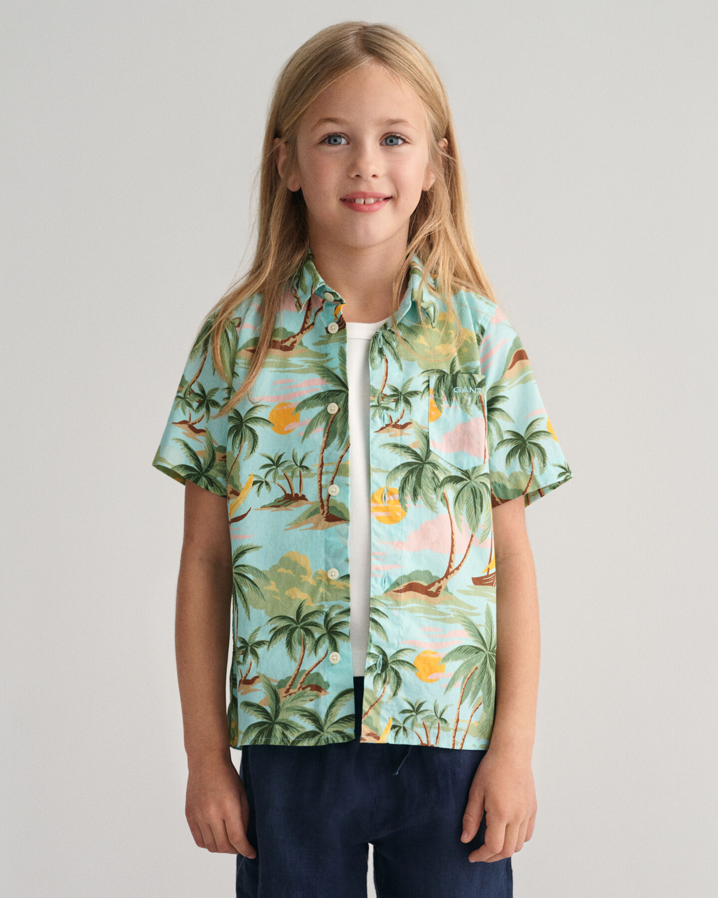 Camisa de manga corta de algod&oacute;n Palm Print Kids