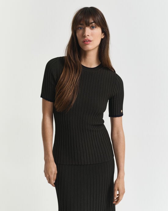 Jersey de manga corta de canalé en contraste