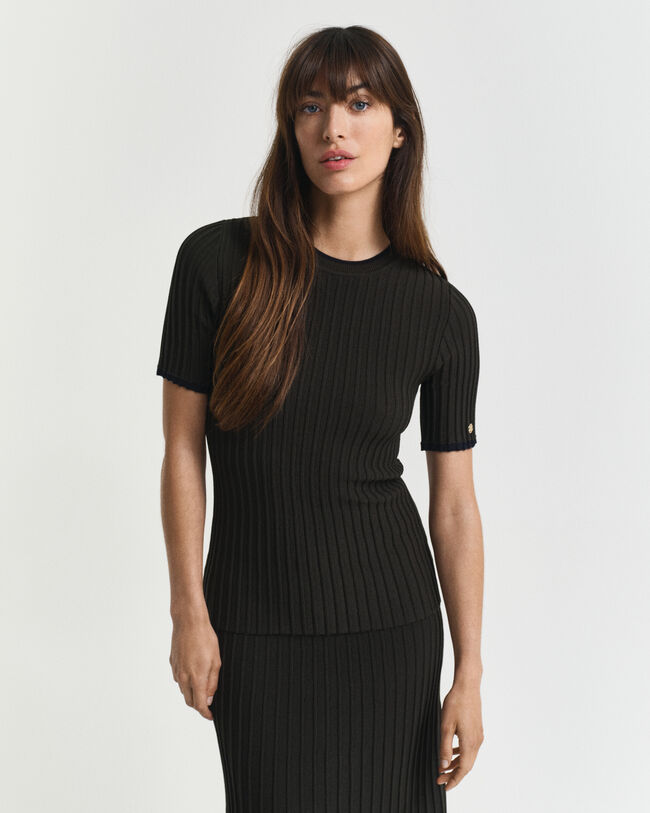 Jersey de manga corta de canalé en contraste