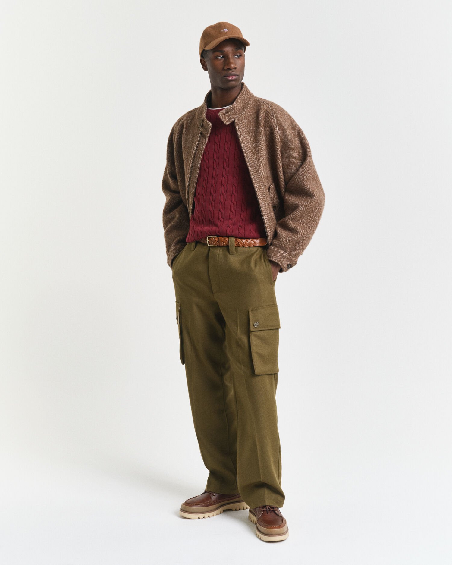 Jersey de cuello redondo y punto de ochos en algodón