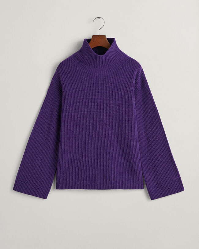 Jersey de lana acanalada con cuello recto