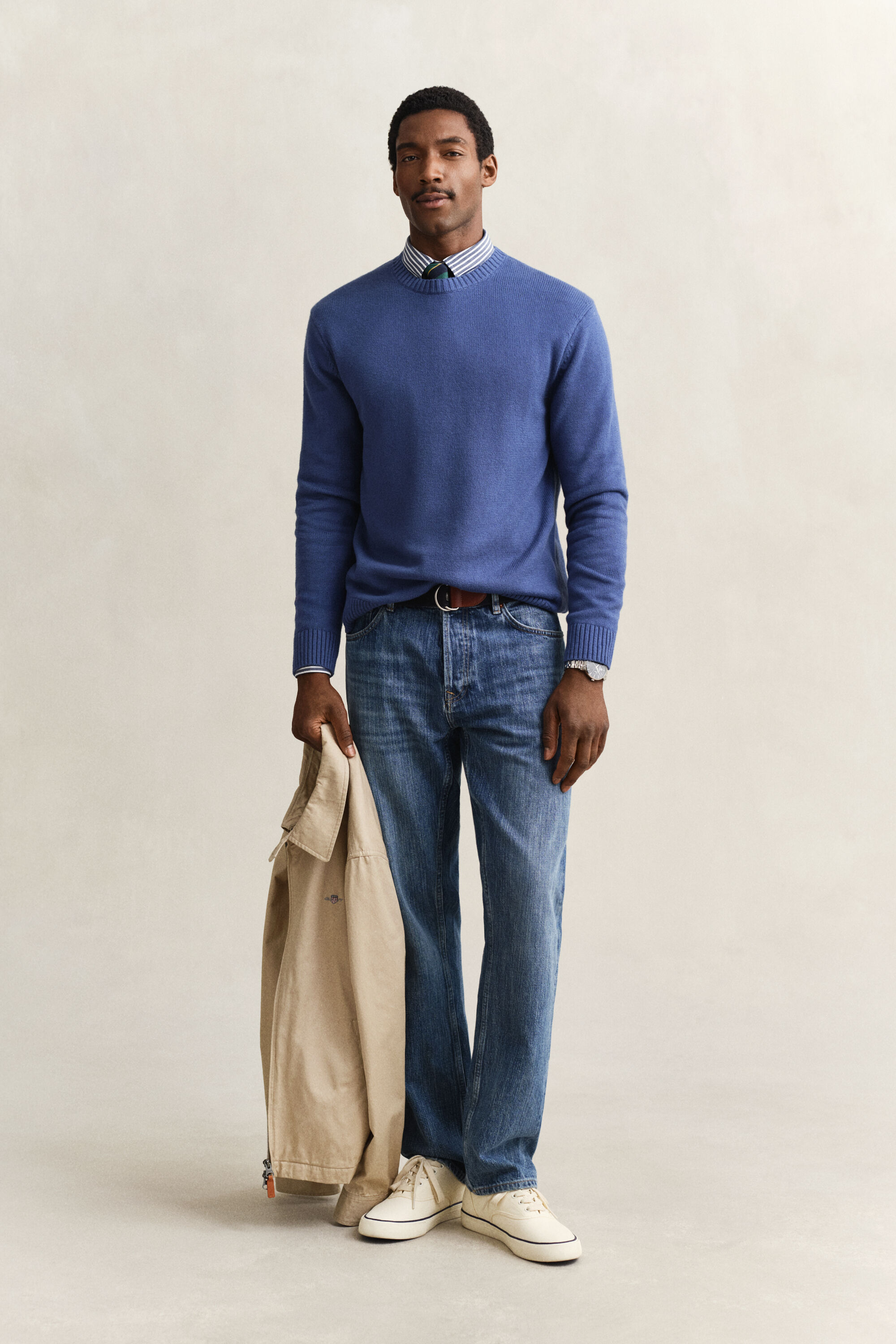 Jersey de cuello redondo en mezcla de algodón