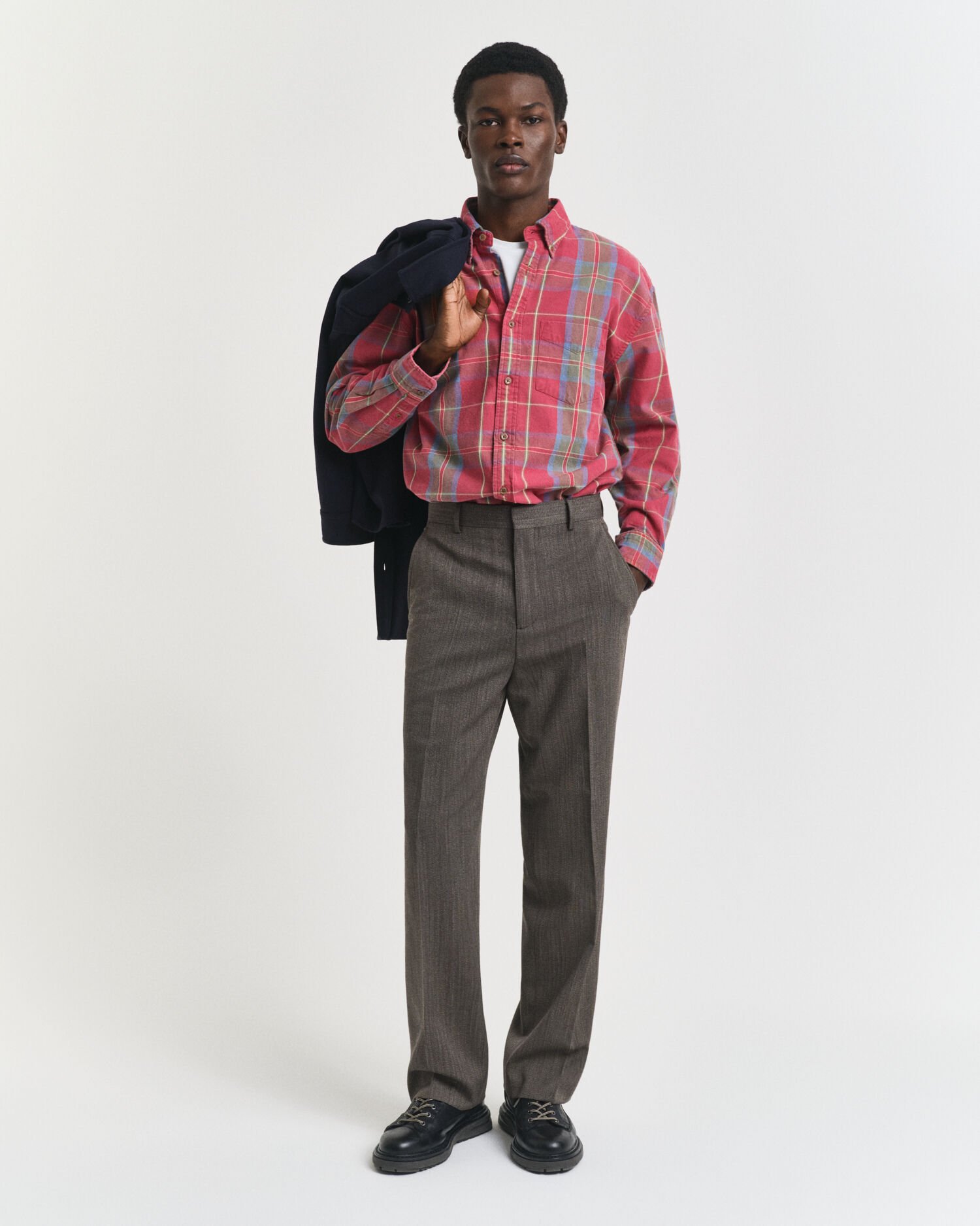 Camisa extragrande de sarga lavada de cuadros