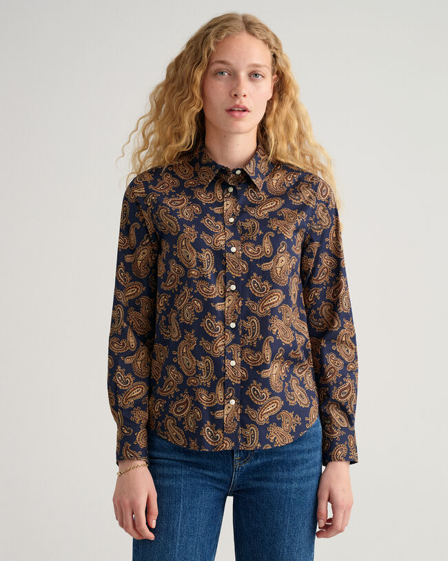Camisa Regular Fit de gasa de algod&oacute;n Paisley