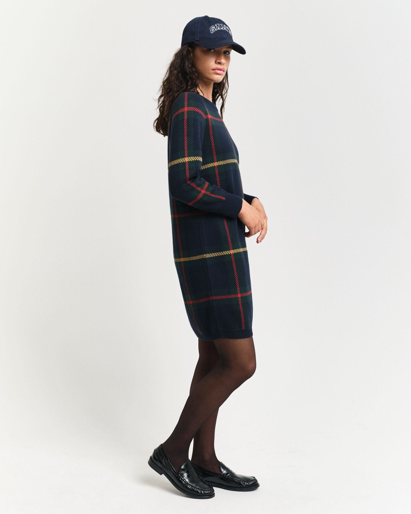 Vestido con cuello redondo y cuadros