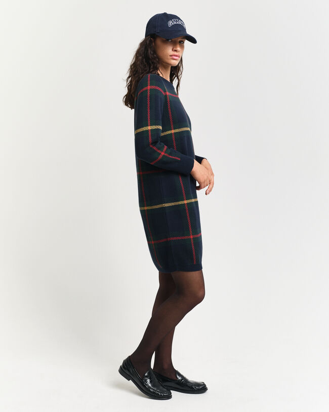 Vestido con cuello redondo y cuadros