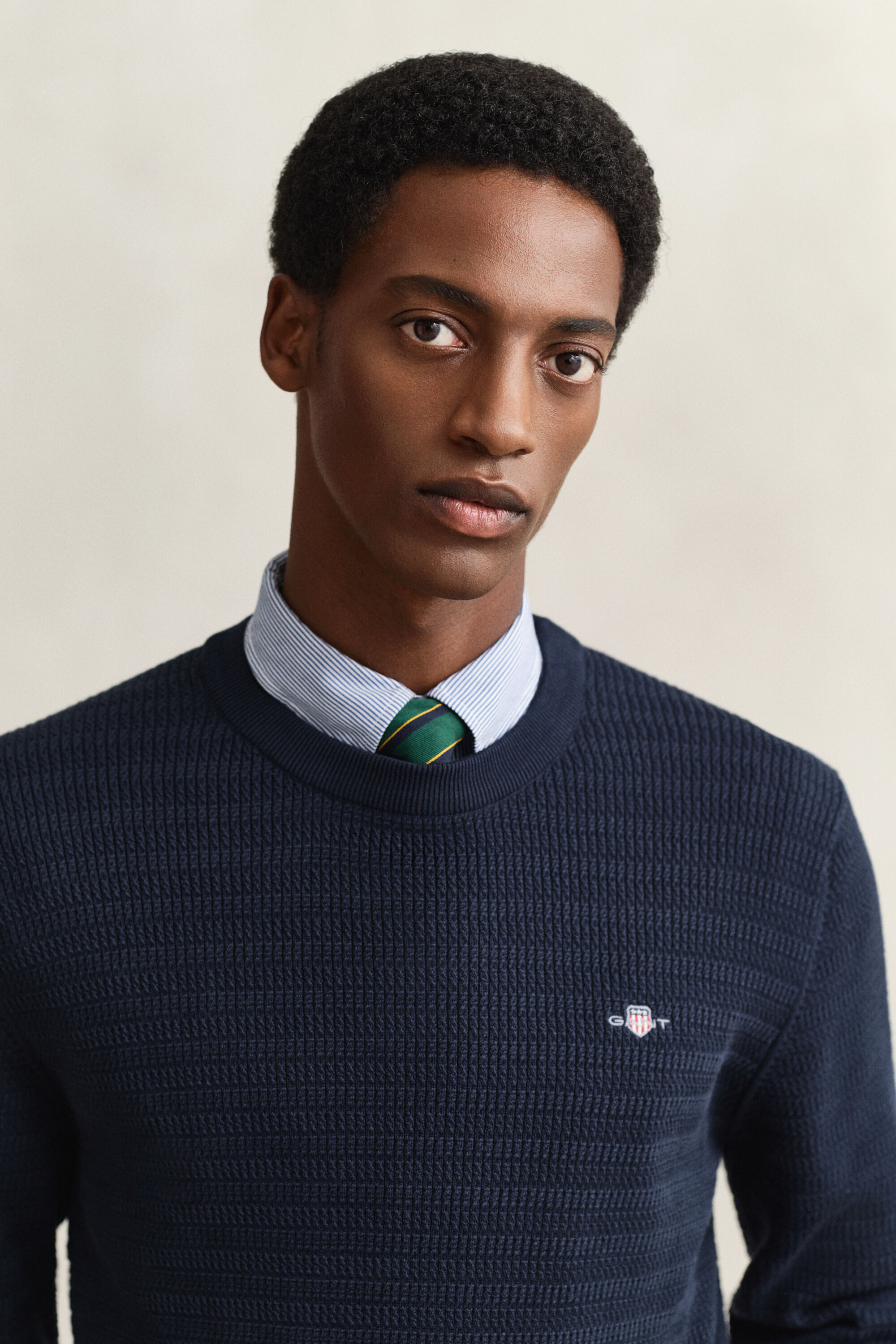 Jersey de cuello redondo y punto de ochos finos