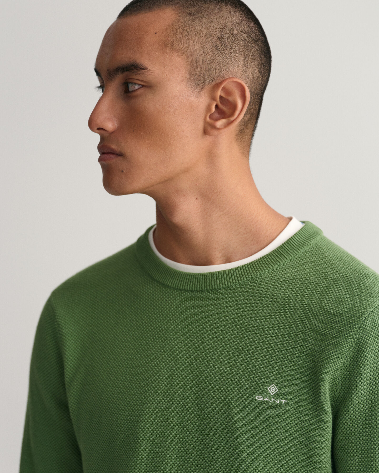 Jersey de cuello redondo en piqu&eacute; de algod&oacute;n