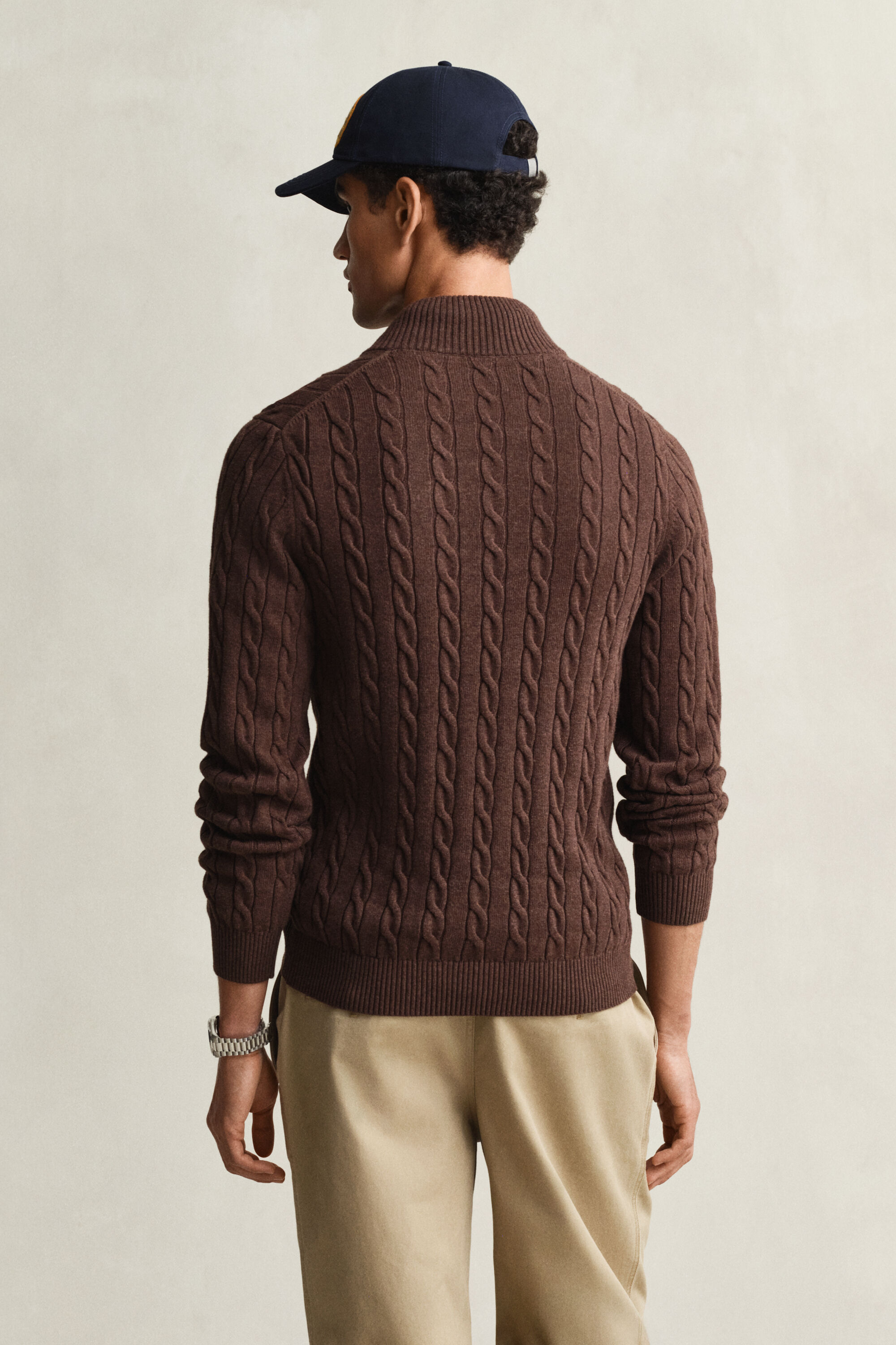 Jersey de punto de ochos con media cremallera en algodón