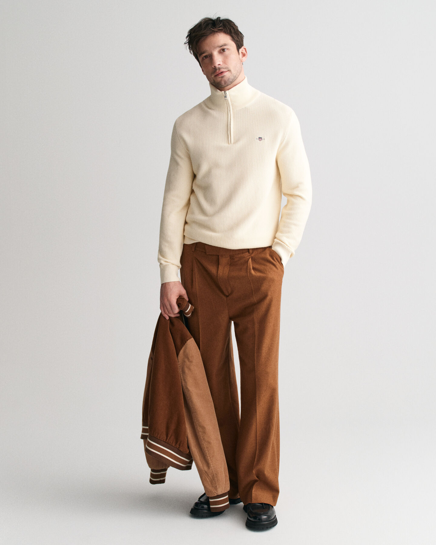 Jersey de algodón con media cremallera y microtextura